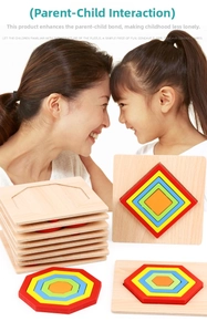 Nesting wooden geometric shapes puzzle with colorful blocks for preschool early learning