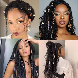 Set d'accessoires pour dreadlocks avec papillon, serpent et cristaux dorés et argentés