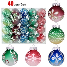 Detailed set of 40 pieces 6cm Christmas balls with white hand-painted patterns on matte surface