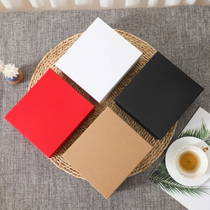 Square cardboard gift boxes in red white black and kraft paper colors set of 4