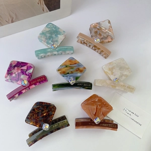 Acetate Hair Claw Clip Elegant Marble Texture Shark Clip With Square Rhinestone Decoration For Women Daily Hair Styling