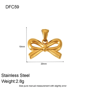Detailed view of 19mm gold stainless steel bow pendant with dimensions and weight