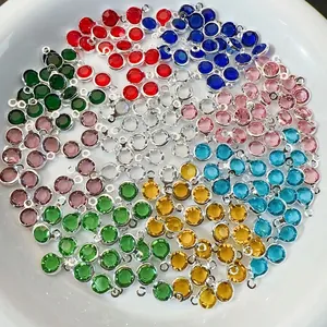 Colorful round glass gemstone pendants with silver plated edges for DIY jewelry making