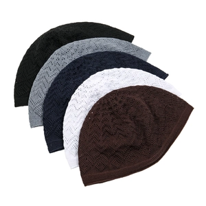 Knitted docker caps in five colors featuring breathable hollow mesh texture on white background