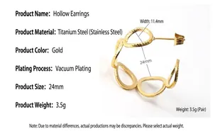 Detailed size specification for 24mm gold hollow hoop earrings in titanium steel
