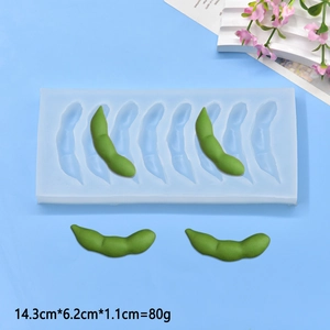 Macro view of 8-cavity soybean pod silicone mold for realistic fondant or wax crafting