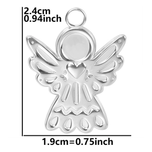 Detailed view of silver angel pendant dimensions 2.4cm by 1.9cm with heart motif