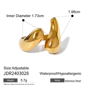 Detail of 18k gold plated stainless steel adjustable ring with teardrop design