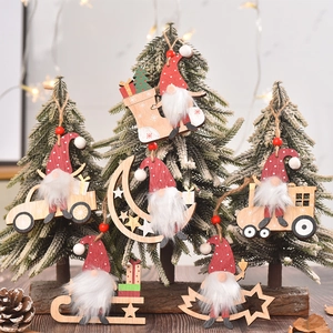 Christmas Wooden Gnome Hanging Ornaments Faceless Swedish Tomte Plush Beard Pendants For Holiday Tree Decor