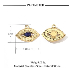 Polished stainless steel evil eye horn pendant with blue natural stone specifications