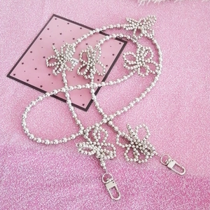 Beaded Crossbody Bag Strap Acrylic Artificial Pearl Flower Bow Decor Replacement Lanyard With Metal Lobster Clasps For DIY Handbags