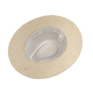 Breathable beige paper straw fedora hat for men with interior size label and sweatband
