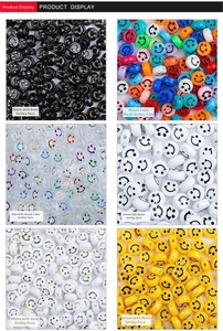 Close-up detail of acrylic smiley face beads in six styles for DIY jewelry making