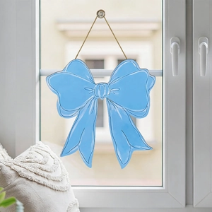 Mignon Nœud Bleu Ornement Suspendu en Bois Décoration de Porte Murale Chambre Bohème Moderne Imprimé Nœud Panneau en Bois
