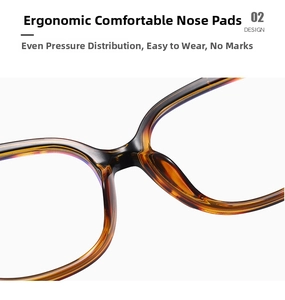 Primer plano de almohadillas ergonómicas en montura de gafas retro de carey