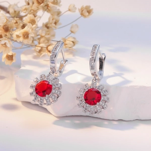 Drop Earrings Copper Zircon Round Sunflower Hollow Pendant With Silver Earring Post Elegant Jewelry For Women