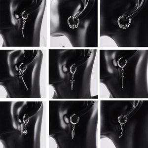 Detailed grid showing silver stainless steel gothic earrings with sword and skull pendants