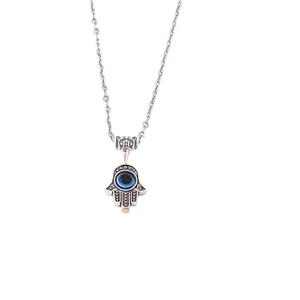 Hamsa Hand Halskette in Silber mit blauem Evil Eye Anhänger und Box-Kette