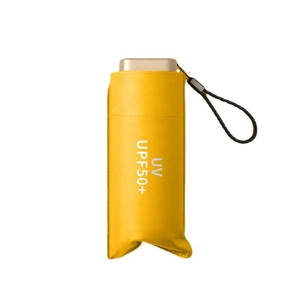 Mini flat five-fold pocket umbrella in bright yellow with UV UPF50+ sun protection