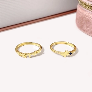 Elegant 18k gold plated butterfly open rings set featuring blue zircon stone details