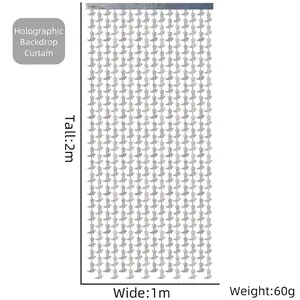 Detail of 2m laser silver boot-shaped fringe curtain with size and weight annotations