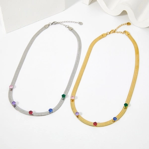 Collana A Catena Di Serpente A Spina Di Pesce In Acciaio Inossidabile Con Zirconi Colorati Stile Hepburn Per Donna