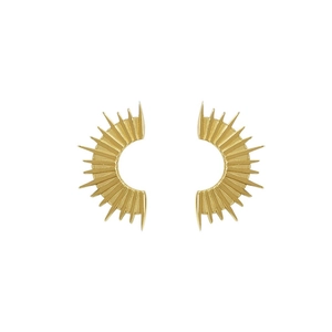 French vintage C-shaped half-moon earrings in 18K gold plated titanium steel with sunburst design