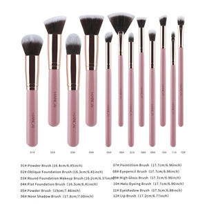 12-piece pink and gold makeup brush set with soft synthetic bristles and matte handles