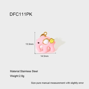Pink elephant stainless steel jewelry pendant detail showing dimensions of 13.5mm by 14.5mm
