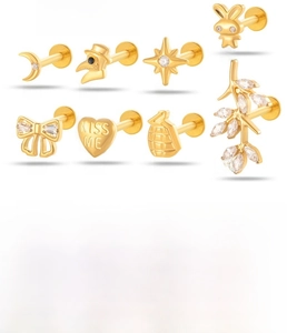 Piercing labret in titanio a forma di luna e stella con calibro 1,2mm e lunghezza 8mm info