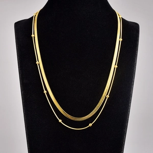 Double Layered Titanium Steel Necklace For Women Gold Plated Snake Chain Bead Chain Vintage Style Fashion Jewelry Accessory