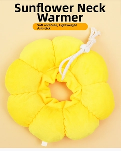 Detail of yellow sunflower pet collar with soft plush material and adjustable drawstring
