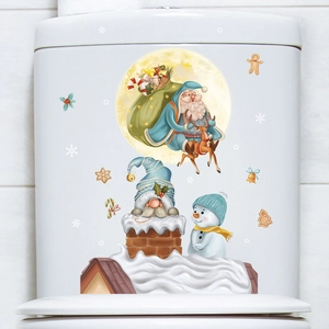 Christmas Santa Claus and reindeer decorative sticker for bathroom toilet tank cover