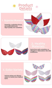 Close-up of colorful swallow-shaped decorative wings with realistic feather texture details