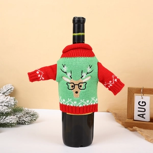 Housse de bouteille de vin tricotée pour Noël avec motif renne et décor de fête