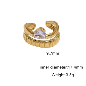 Detail view of 18k gold plated ring showing 9.7mm height and 17.4mm inner diameter