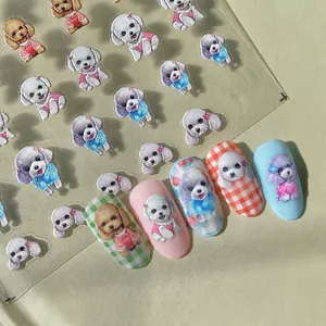5D Embossed Nail Art Stickers Cute Cartoon Puppy Dog Self Adhesive Manicure Decals Japanese Style DIY Decor