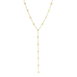 Gold-plated stainless steel Y-shaped necklace with zircon tassels on white background