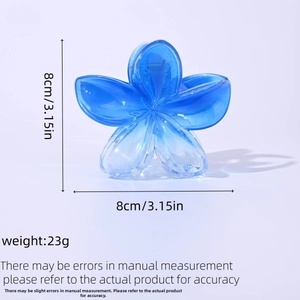 Detail of 8cm blue gradient flower hair claw clip with size and weight measurements