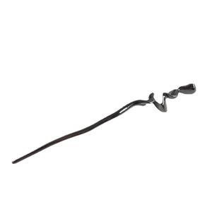 Minimalist black metal hair stick with twisted wave design and polished finish