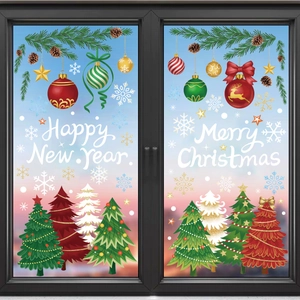 Weihnachts Fensteraufkleber PVC Statisch Haftend Wiederverwendbar Doppelseitig Schneeflocke Baum Stern Glasaufkleber Festliche Deko