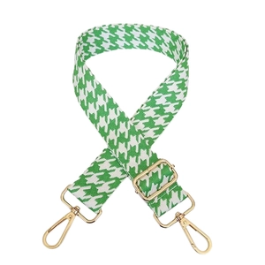 Bandoulière réglable en jacquard pied-de-poule avec clips métalliques dorés vert et blanc