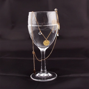 Multilayer 18K gold plated stainless steel necklace with hammered disc and crystal pendants