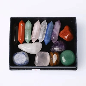 14pcs Natural Crystal Gift Set with 8 Double Point Columns and 7 Heart Shaped Stones in Box