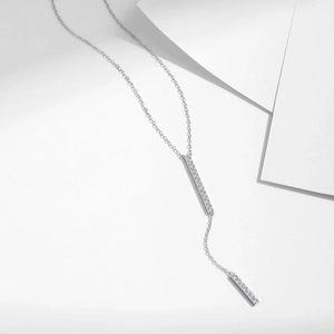 Elegant s925 sterling silver Y-shaped necklace with white zircon pendants on white background