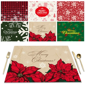 Manteles individuales navideños con estampados festivos y cuadros clásicos rojos y negros