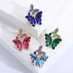 Elegant Korean Alloy Butterfly Brooch With Colorful Rhinestone And Crystal For Women Coat Suit Accessory Temperament Lapel Pin
