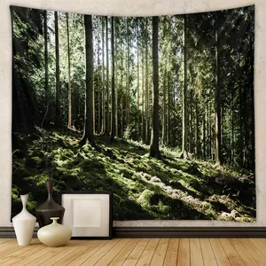 Natuur Bos Landschap Polyester Wandtapijt Wandkleden Digitale Druk Hout Achtergrond Doek Voor Slaapkamer Woonkamer Huis Decoratie