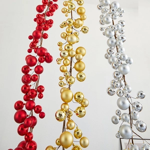 Christmas Garland Hanging Ornaments PVC Glossy Matte Faceted Ball String For Tree Window Mall Festive Holiday Decoration