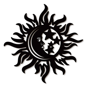 Bohemian black wooden sun moon and stars hollow carved wall hanging decoration